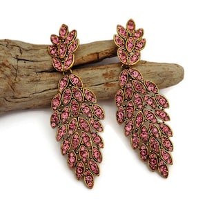 Pink Crystal Drop Earrings, Formal Clip on Earrings, Bridesmaid Gift, Wedding Chandelier Earrings, Bride Earrings For Not Pierced Ears