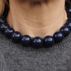 Chunky Navy Blue Beads Statement Necklace, Handmade Necklace