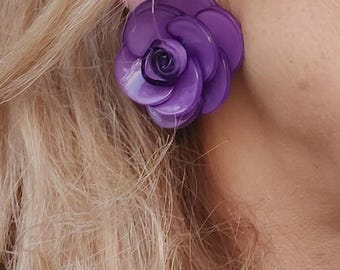 Boucles D'Oreilles Vintage Années 80 - Clips Plastique Triangle Rose Et Mauve, Parfait État