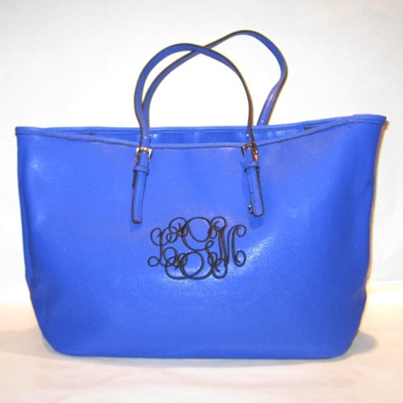 Items similar to Scroll Monogrammed Faux Pebble Leather Tote on Etsy