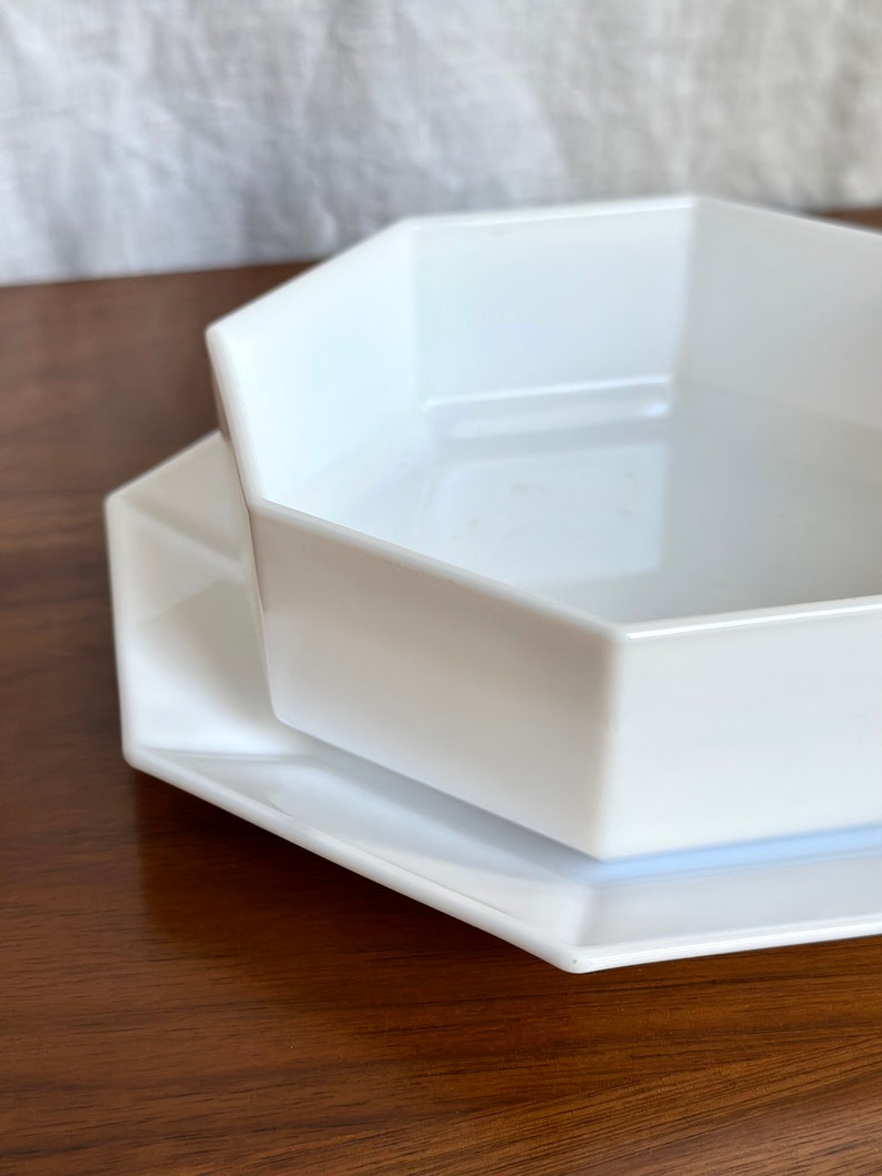 Grand Saladier Arcopal Octime Hexagonal - Blanc Traits Noirs - Vintage