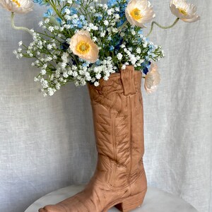 Ceramic Western Cowboy Boot Vase Brown Bisque Fired Stoneware Boot Shoe Shaped Tall Flower Pot Vintage 90s Handmade Country Western Ceramics