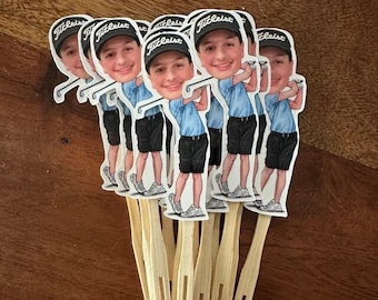 Personalized golf photo cupcake toppers. set of 12 with Glossy finish.