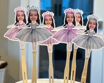 Princess balerina birthday photo cupcake toppers sets of 12. Waterproof with glossy finish. any age and color