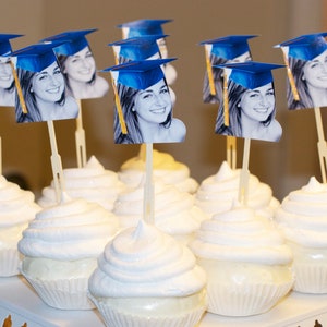 Personalized graduation hat photo cupcake toppers set of 12 waterproof with glossy finish. image 2