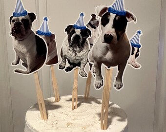 Adornos para tarta personalizados con temática de mascota. Resistentes al agua y con acabado brillante. Tú eliges cuántos