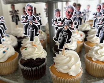 Adornos personalizados para cupcakes con foto de motocicleta. Juego de 12 con acabado brillante.