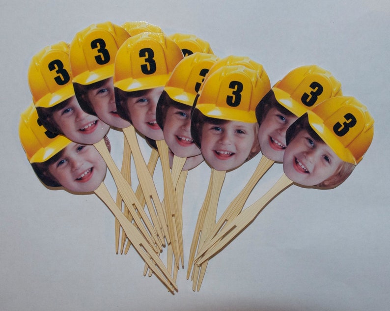 Personalized Construction Hat Photo Birthday Cupcake Toppers. Set of 12 ...