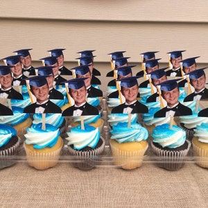 Personalized graduation hat photo cupcake toppers set of 12 waterproof with glossy finish. image 9