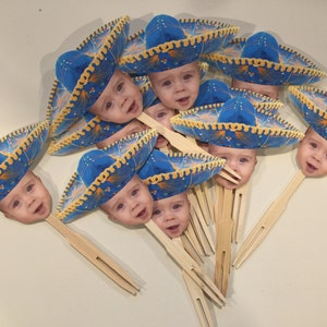 Personalized mexican mariachi hat photo cupcake toppers. set of 12. Waterproof with glossy finish