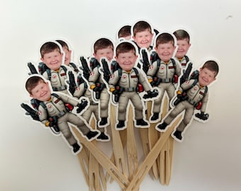 Adornos para cupcakes con foto de Los Cazafantasmas personalizados. Juego de 12 con acabado brillante.