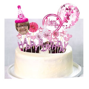 Personalized photo cake topper package pink or gold