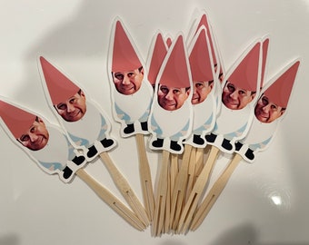 Gnome face cupcake toppers . set of 12. Waterproof with glossy finish.