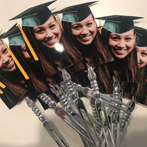 Personalized graduation hat photo cupcake toppers set of 12 waterproof with glossy finish. image 7