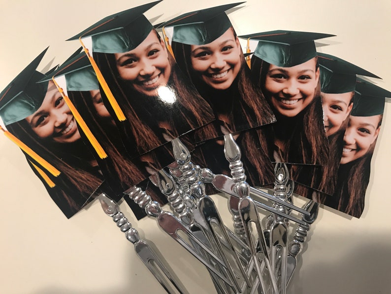 Personalized graduation hat photo cupcake toppers set of 12 waterproof with glossy finish. image 7