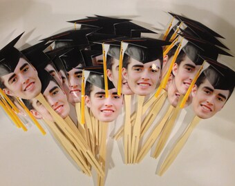 Personalized graduation hat photo cupcake toppers. set of 12 with Glossy finish.