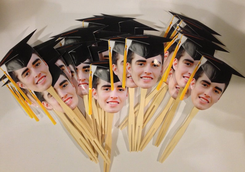 Personalized graduation hat photo cupcake toppers set of 12 waterproof with glossy finish. image 4