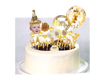 Personalized photo cake topper package pink or gold