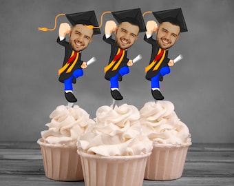 Graduation Full body photo cupcake toppers or drink stir sticks set of 12 Waterproof with glossy finish.