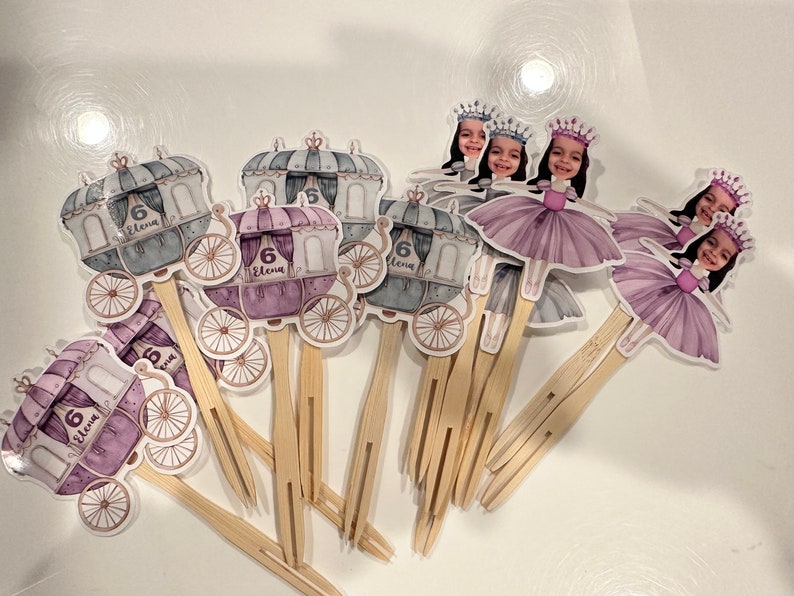 Princess balerina birthday photo cupcake toppers sets of 12. Waterproof with glossy finish. any age and color image 3