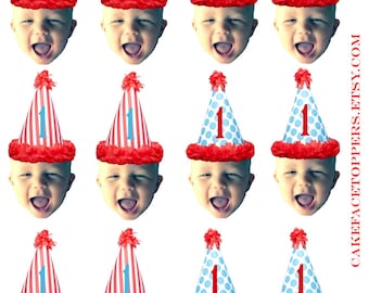 DIY Circus birthday hat photo cupcake toppers using 2 hats..