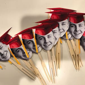 Personalized graduation hat photo cupcake toppers set of 12 waterproof with glossy finish. image 3