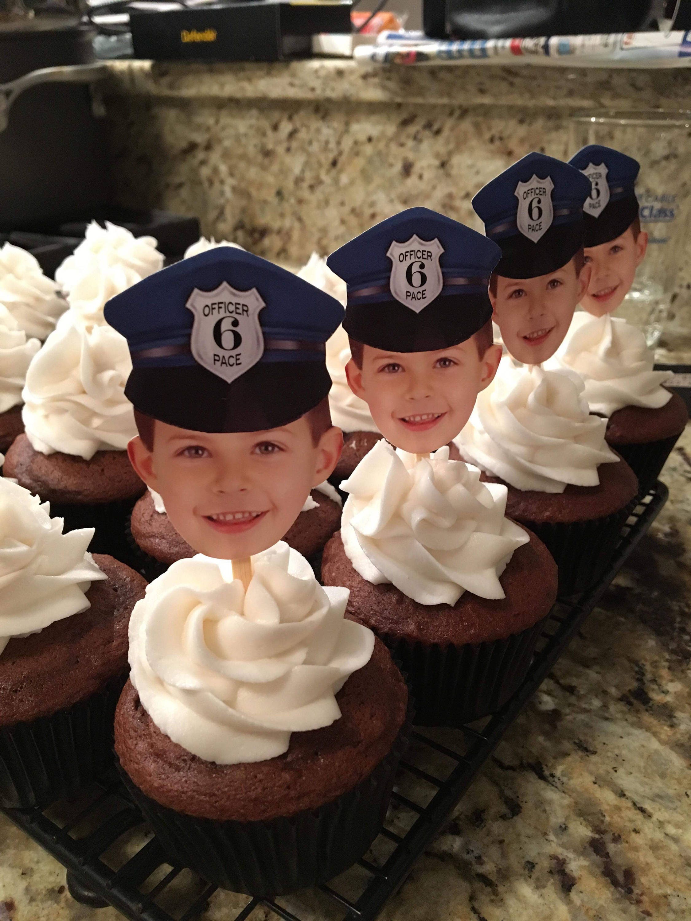 Photo cupcake toppers with POLICE HAT. set of 12 Etsy