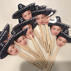 Sombrero mariachi Mexican hat photo cupcake toppers or drink stirrers . set of 12. Waterproof with glossy finish