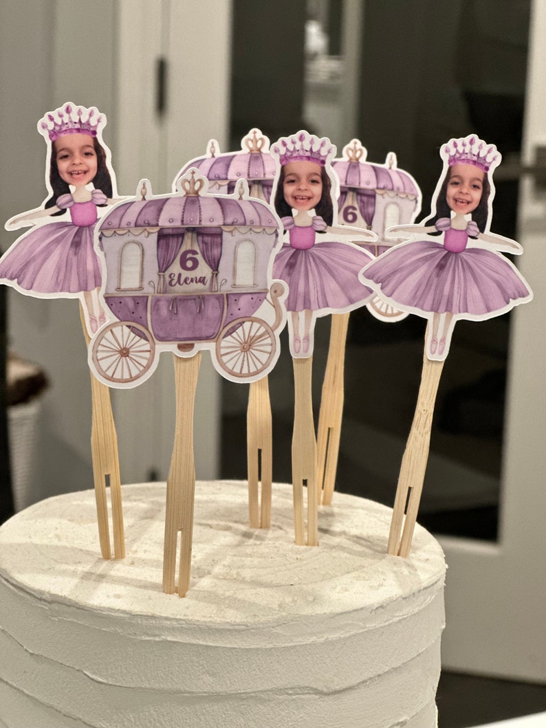 Princess balerina birthday photo cupcake toppers sets of 12. Waterproof with glossy finish. any age and color image 2