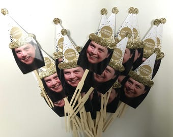Personalized retirement party photo cupcake toppers. set of 12. Waterproof with glossy finish