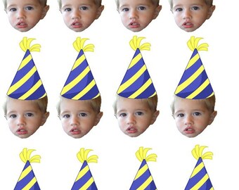 DIY digital Photo cupcake toppers blue stripe