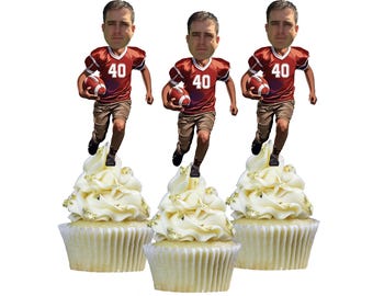 Adornos personalizados para cupcakes con fotos de fútbol. Juego de 12, resistentes al agua y con acabado brillante.