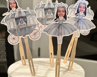 Princess balerina birthday photo cupcake toppers sets of 12. Waterproof with glossy finish. any age and color