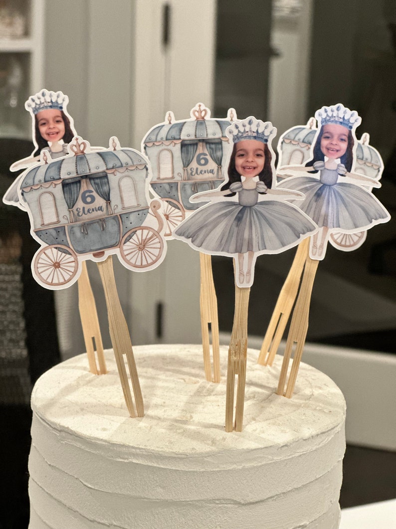 Princess balerina birthday photo cupcake toppers sets of 12. Waterproof with glossy finish. any age and color image 1