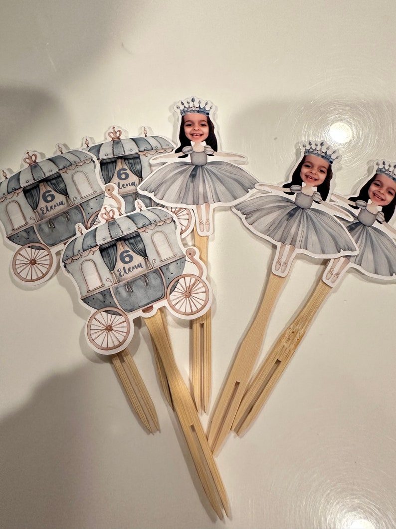 Princess balerina birthday photo cupcake toppers sets of 12. Waterproof with glossy finish. any age and color image 5