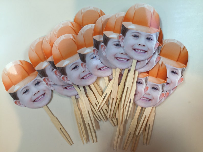 Personalized Construction Hat Photo Birthday Cupcake Toppers. Set of 12 ...
