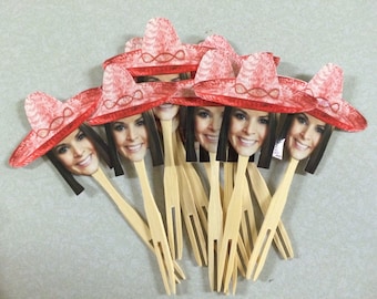 Personalized mexican hat sombrero photo cupcake toppers. set of 12 with Glossy finish.