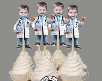 Adornos para cupcakes con foto personalizada de médico, enfermera o médico. Juego de 12 con acabado brillante.