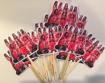 Personalized team sports  photo cupcake toppers set of 10. Waterproof with glossy finish.