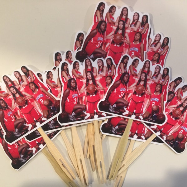 Personalized team sports  photo cupcake toppers set of 10. Waterproof with glossy finish.