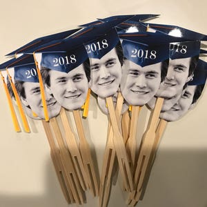 Personalized graduation hat photo cupcake toppers. set of 12. Waterproof and glossy finish