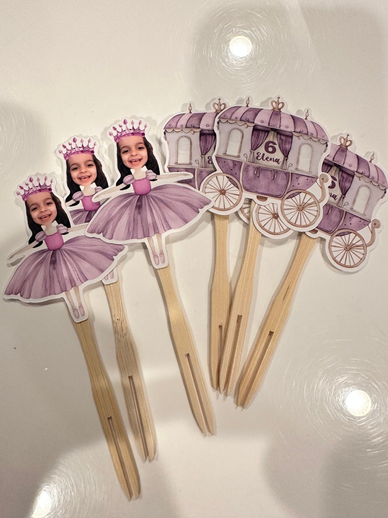 Princess balerina birthday photo cupcake toppers sets of 12. Waterproof with glossy finish. any age and color image 4