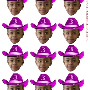 DIY printable file. cowboy or cowgirl birthday hat photo cupcake toppers
