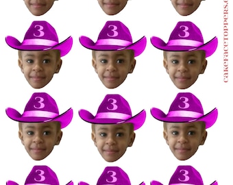 DIY printable file. cowboy or cowgirl birthday hat photo cupcake toppers