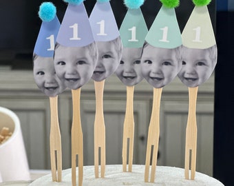 Pastel Rainbow face cupcake toppers. set of 12