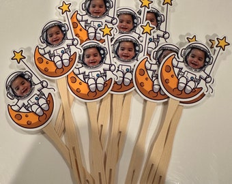 Space themed photo cupcake toppers . set of 12 with glossy finish.