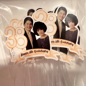 Anniversary  photo cupcake toppers sets of 12. Waterproof with glossy finish. any age and color
