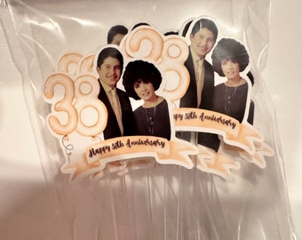 Anniversary  photo cupcake toppers sets of 12. Waterproof with glossy finish. any age and color