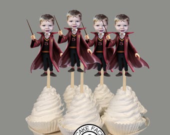 Adornos para cupcakes con foto de ciencia de mago personalizados. Juego de 12 con acabado brillante.
