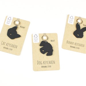 Black Animal, Dog, Cat, Bunny, Keychain - Recycled / Reclaimed Acrylic, Cute Bag Tag, Retro Keychain, Keyring.